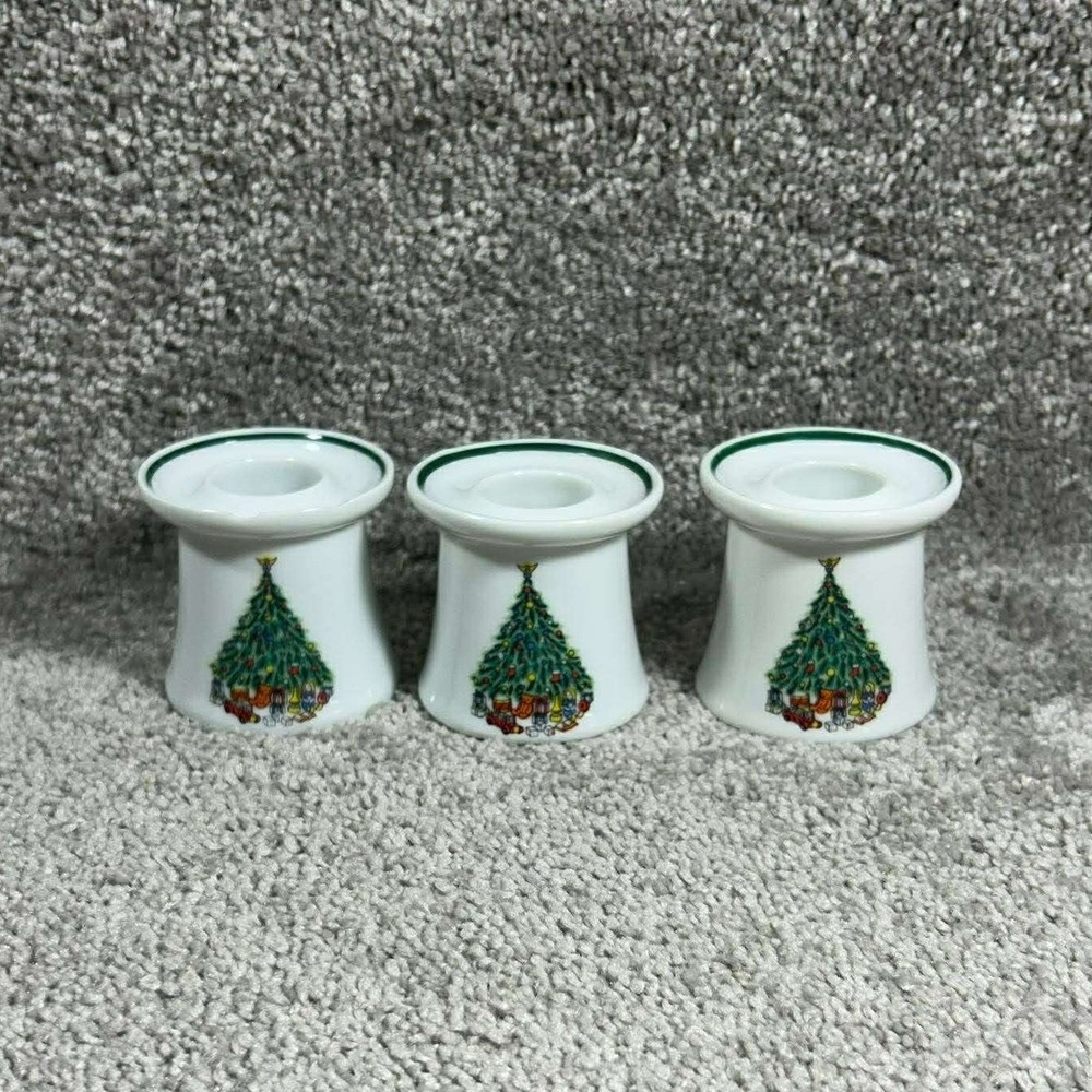 Noel Porcelle Candle Holders White Christmas Tree Vintage Set of‎ 3